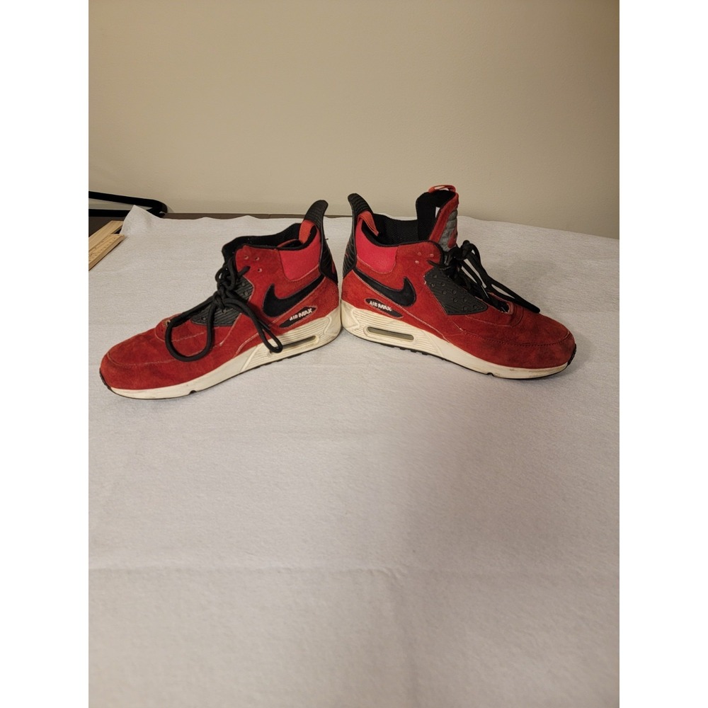 Nike Air Max 90 Mid Sneakers Men's Red Black Lace-Up Casual High Top Athletic 8